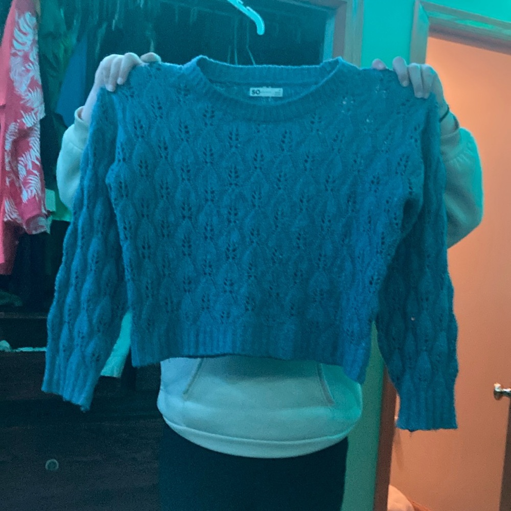 SO Blue Crew Neck Sweater Cozy Knitwear